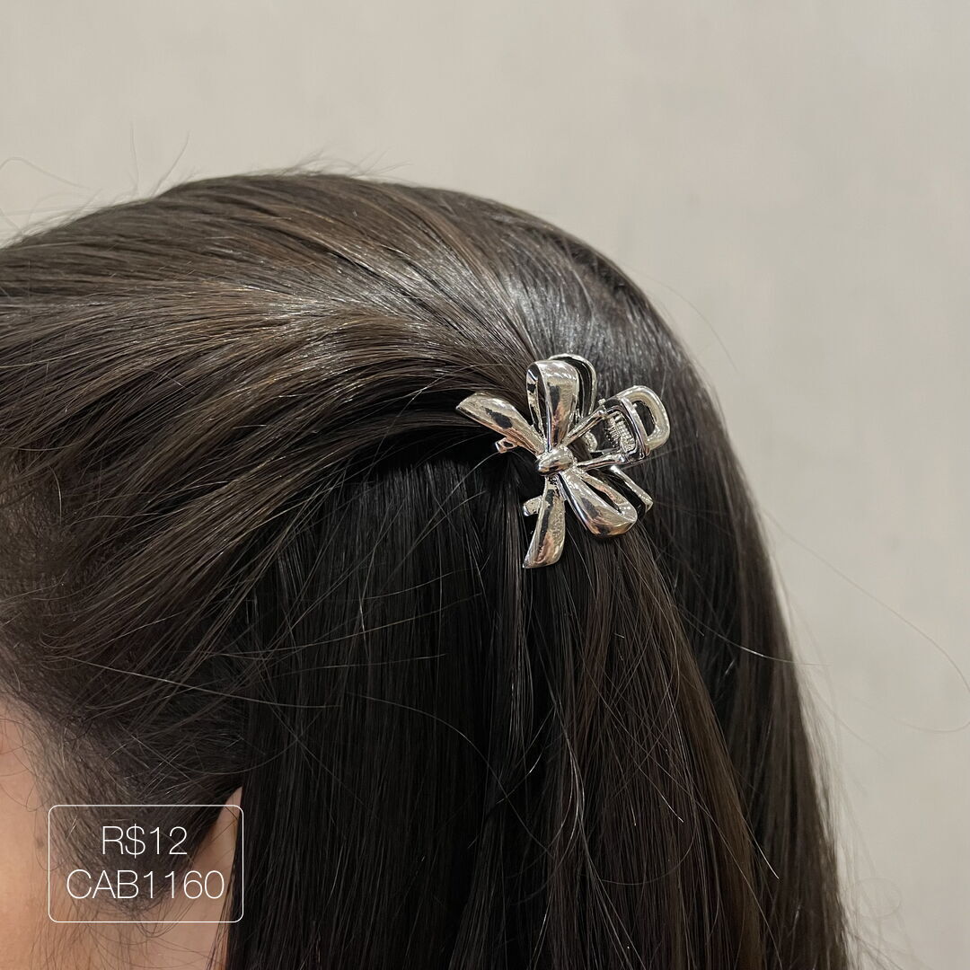 Hair Clip Mini Laço Liso Prateado